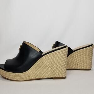 Coach Women's Gloria Wedge Leather  Open Toe Sandal Size 9.5 Black NWT